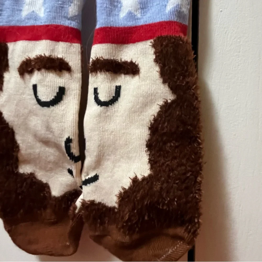 Abraham Lincoln Patriotic Face Design Socks with fuzzy beard area
